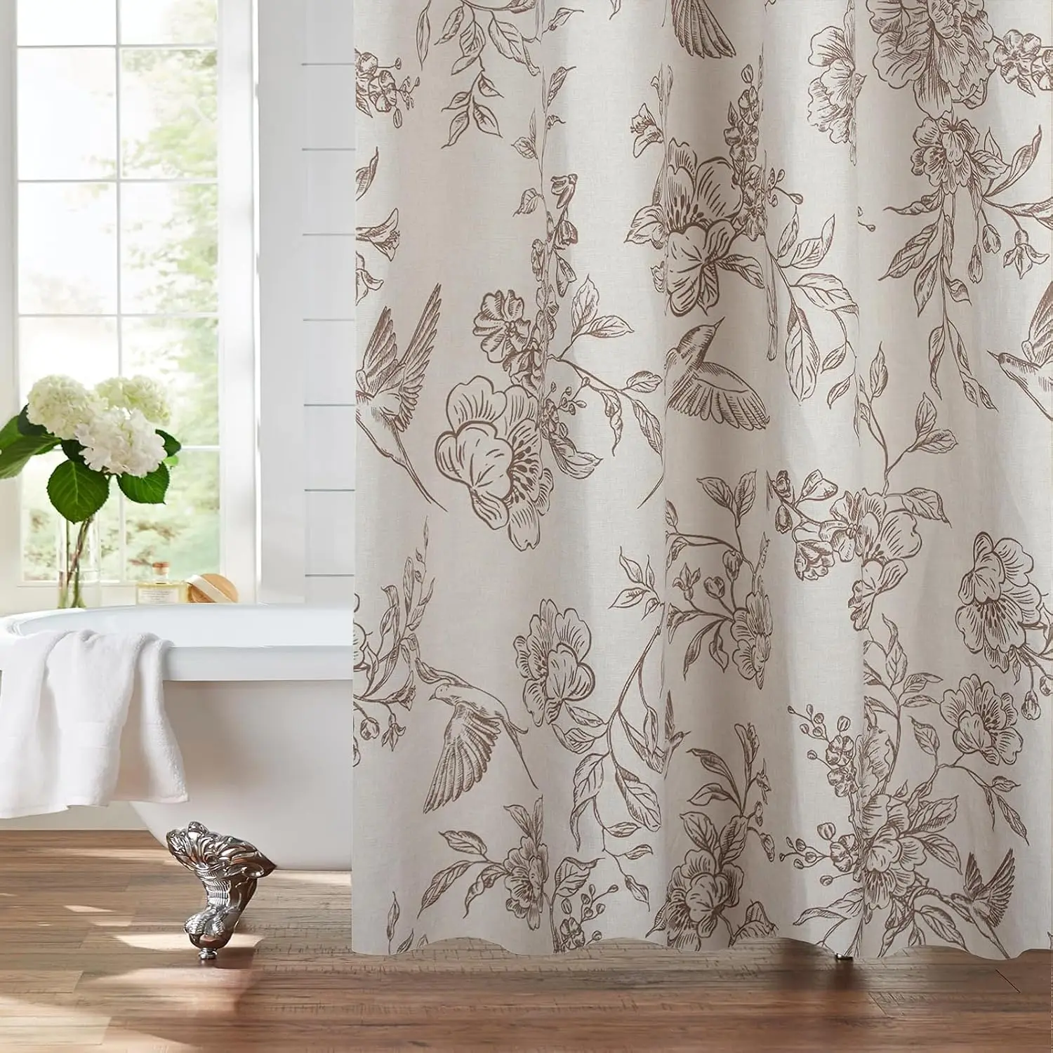 Elegant Waterproof Floral Print Shower Curtain Botanical Sketch Pattern Bathroom Liner for Modern Home Decor Utility
