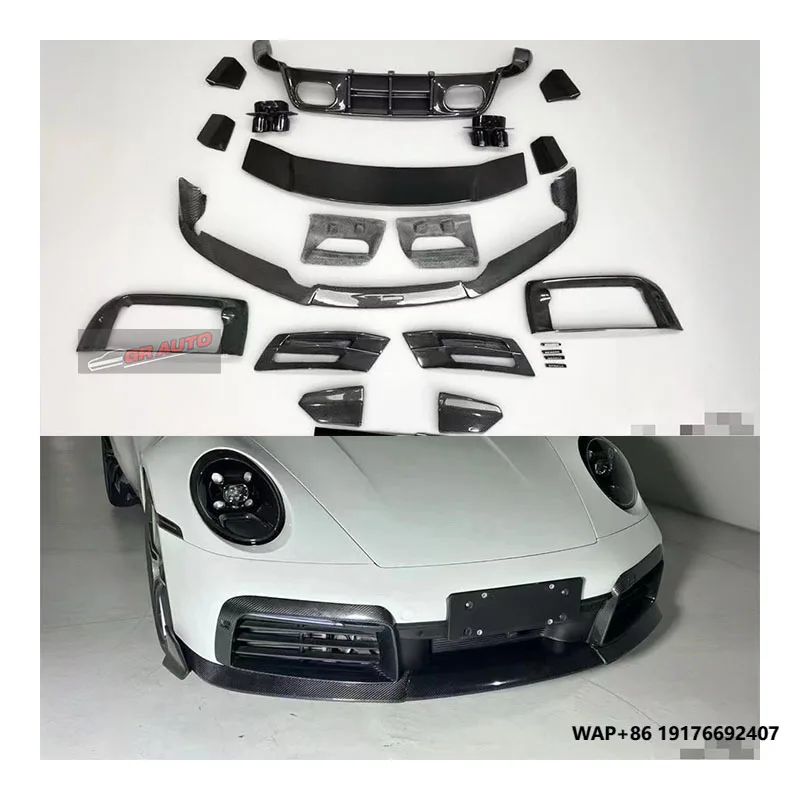 New 911 992 Turbo S Dry Carbon Front Bumper Exhaust Body Kit-Bolt-On Universal Fitment 1 Year Warranty