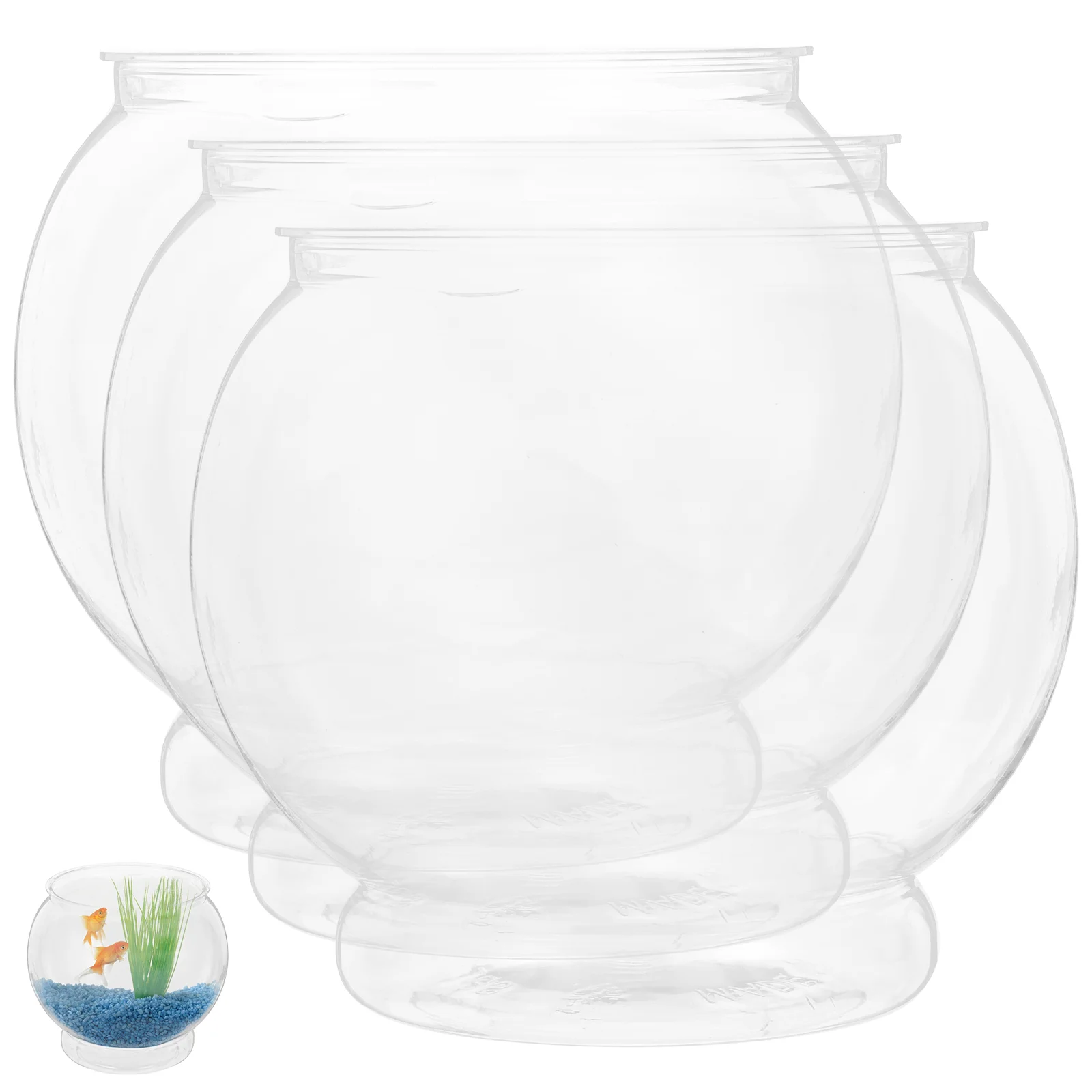 3Pcs Plastic Fish Bowl Clear Gold Fish Bowl Shatterproof Small Betta Fish Tank Desktop Round Aquarium Multi-Purpose Bowl