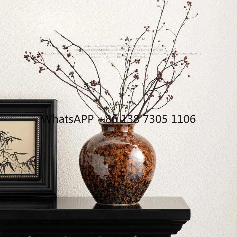 

Chinese high-end kiln-changed glaze ceramic home gilt retro hand-painted old vase decoration