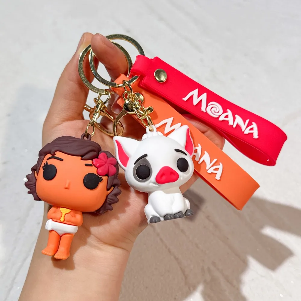 Disney Moana Toys Keychain Anime Figure Pendant Keychain Sweet Pink Angel Keychains Women Car Keyring Girl Birthday Gift