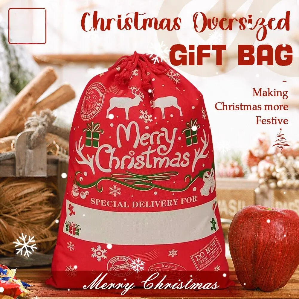 Large Christmas Hessian Santa Sack Stocking Bag Reindeer Children Gifts Bag Holiday Decorative Ornaments Party Supplies 2023 New