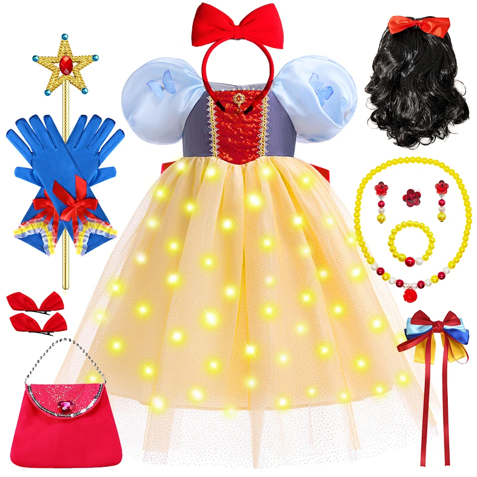 

Snow White Cosplay Princess Dress Girls Kids Halloween Carnival Christmas Party Clothing Children Vestido Bowknot Fancy Costume