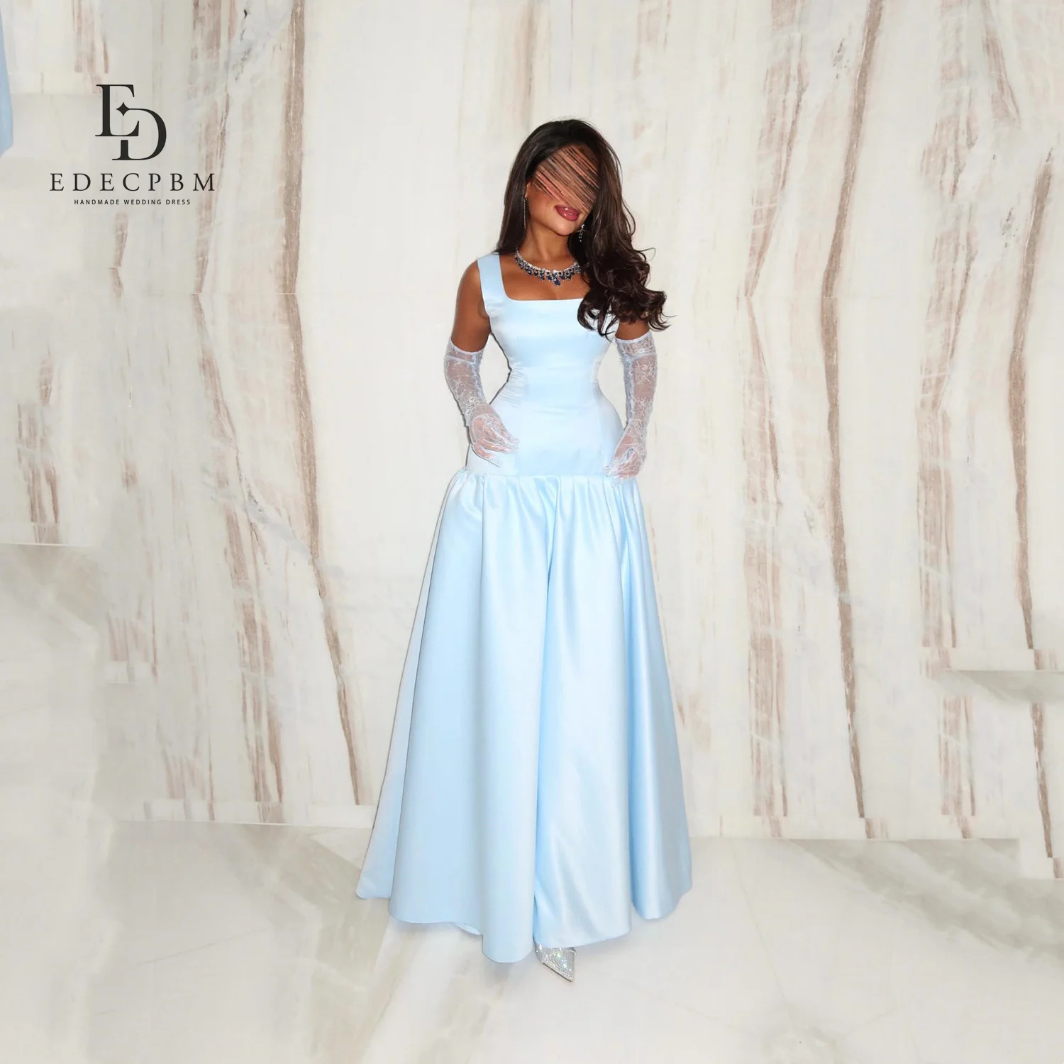 

EDECPBM فساتين 미פרי Выпускные платья для особых случаев Небесно-голубые элегантные вечерние платья 2025 Квадратный вырез 드레스 Атлас по индивидуальному заказу