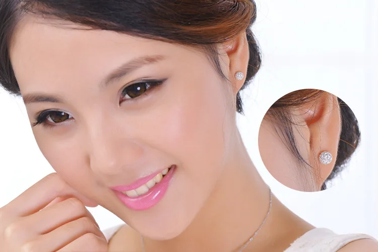 Classic 925 Sterling Silver Full Crystal Ball Earrings For Women Jewelry Earing 6 8 10 12mm Ball Stud Earrings Pendientes Brinco