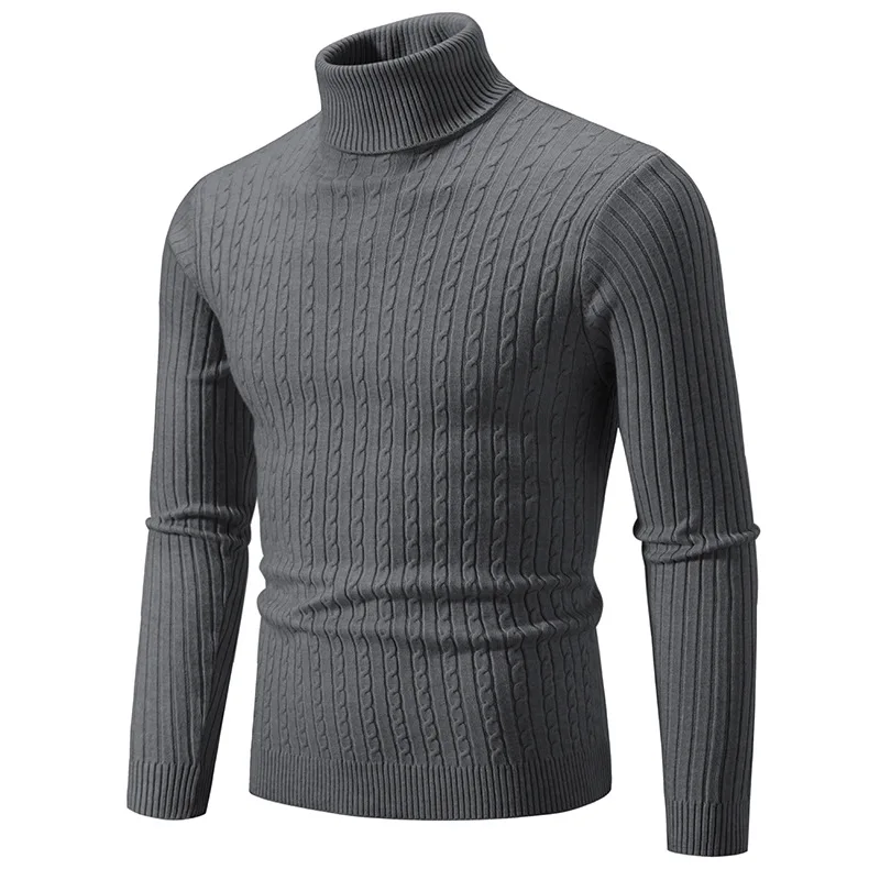 

Vintage New Fashion Men's Solid Color Slim Long Sleeve Turtleneck Casual Trendy Simple Basic Knitted Sweater Pullovers Male Tops