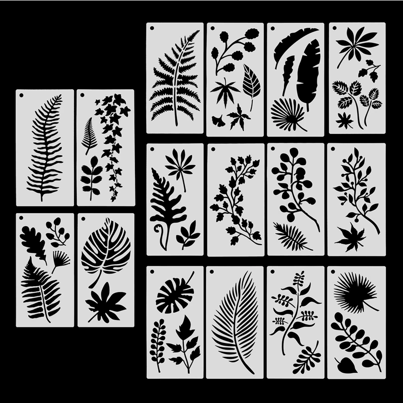 

16 Pieces Leaves Stencil Reusable Sheet Painting Stencil Sheet Wall Stencil Leaf Pattern Template Tropical Leaf Reusable