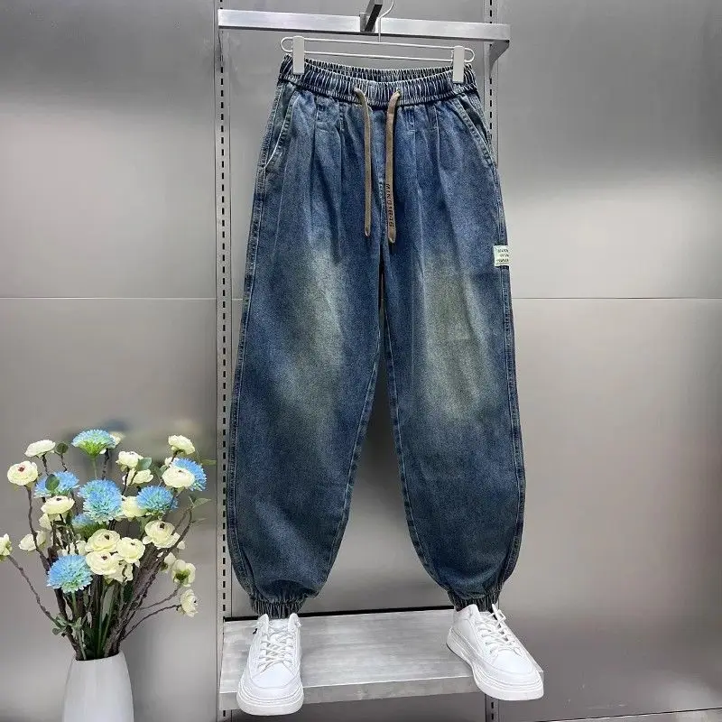 

Retro Washed American Style Men's Casual Jeans Elastic Waist Harlan Cuffed Loose Fit Cotton Polyester Blend Four Seasons Wear