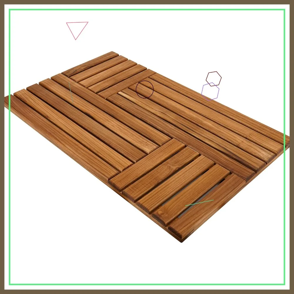 

Large Teak Wood Bath Mat, 32x20 Inch Non-Slip Shower Mat for Luxury Spa Home or Outdoor Use