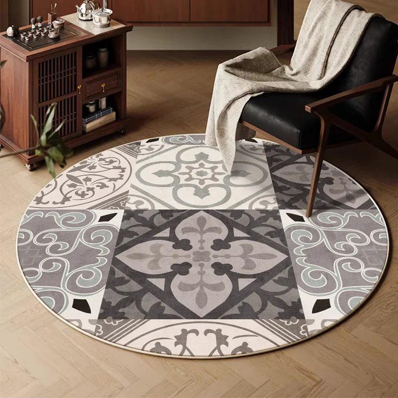 Abstract Watercolor Round Rug Blue Grey Brush Strokes Modern Art Living Room Soft Floor Carpet