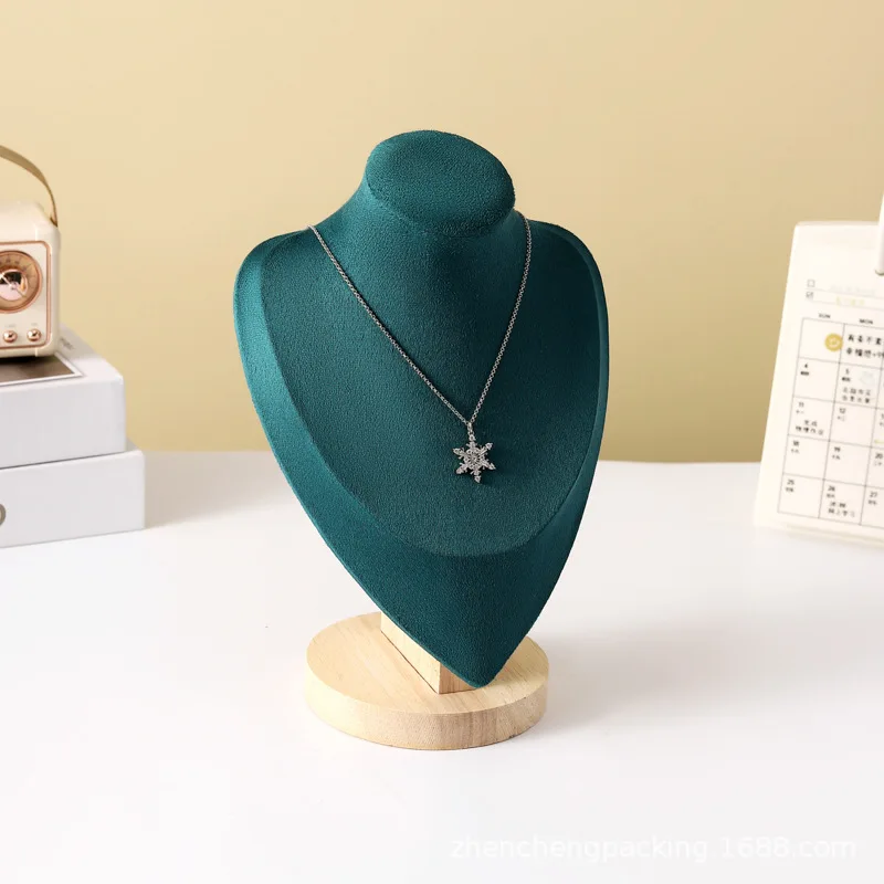 الخشب الصلب صورة الرقبة الأخضر حامل مجوهرات قلادة قلادة قلادة قالب الرقبة عرض موقف المجوهرات قلادة حامل عرض موقف