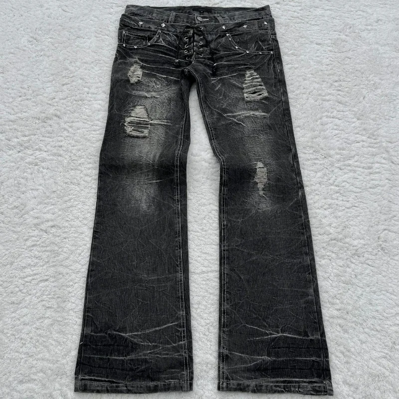 

Millennium Waed Denim Jeans Gothic Sle Retro Flared Double Waist Men Women Streetwear Summer Breathable Wear Resistant