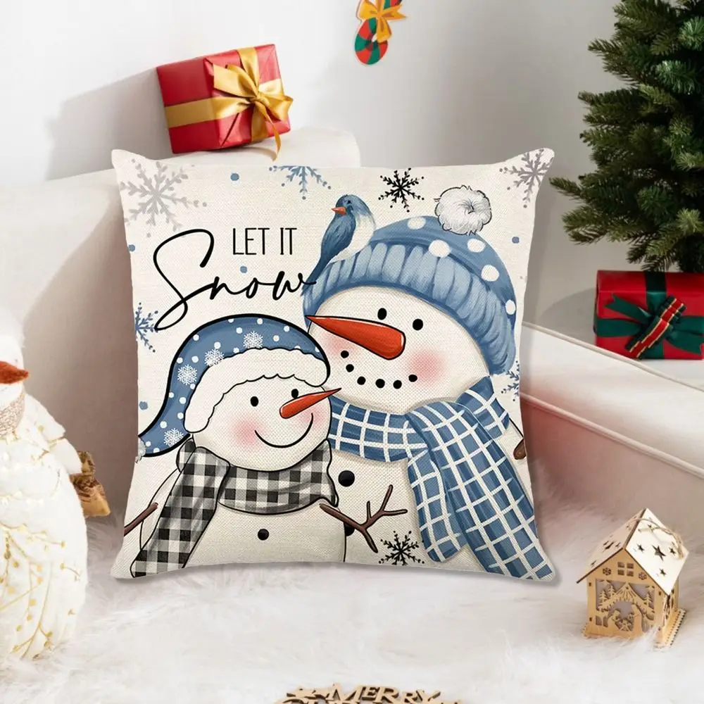 2Pcs 45x45cm Christmas Blue Cushion Cover Luxury Cartoon Santa Claus Sofa Pillowcase Comfortable Soft Dacron Throw Pillow Case