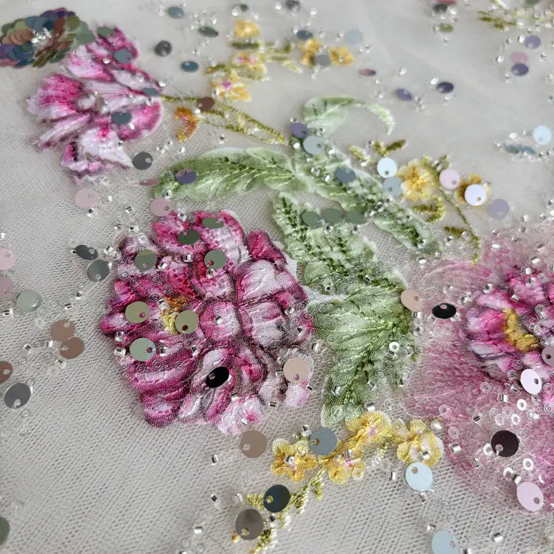 Beautiful embroidery bead tube sequin embroidery mesh lace fabric sewing wedding dress design fabric diy embroidery nail beads