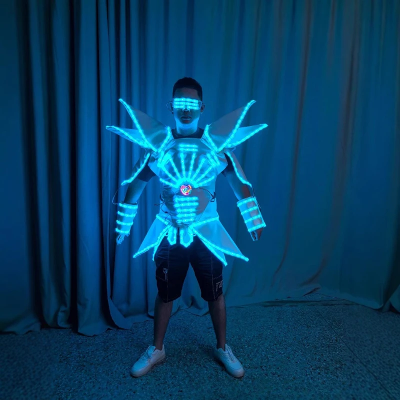 Spettacolo ragazza Costume Abito da festa Completo da concerto Costume da spettacolo per feste EventLED Telecomando Fantasia Costume incandescente Alien Armor Sui