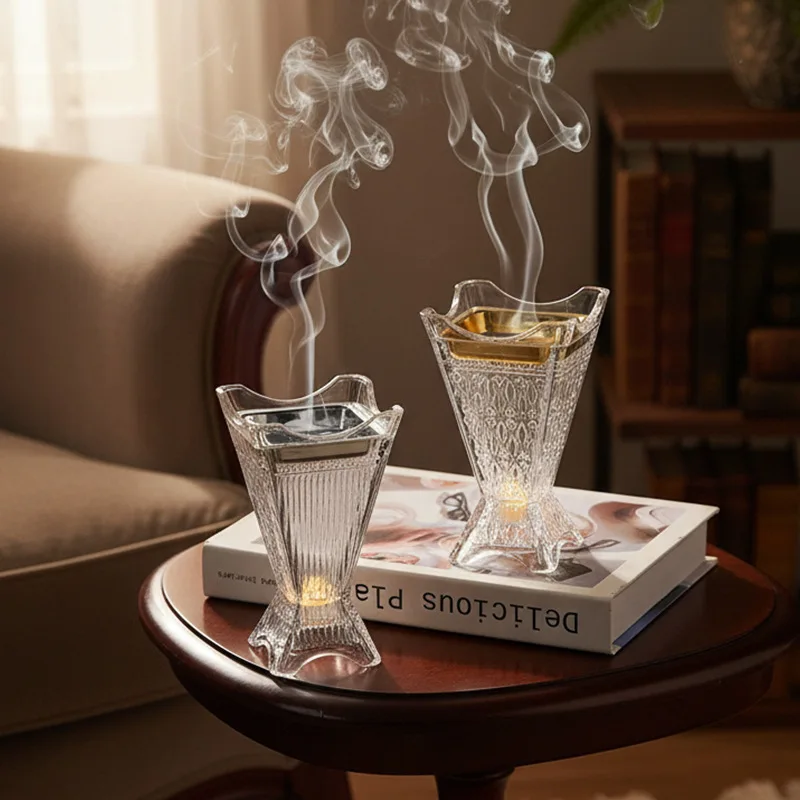 Crystal Glass Incense Burner Metal Aromatherapy Holder Elegant Home Decor Ornament for Wedding Birthday Party Table Decoration