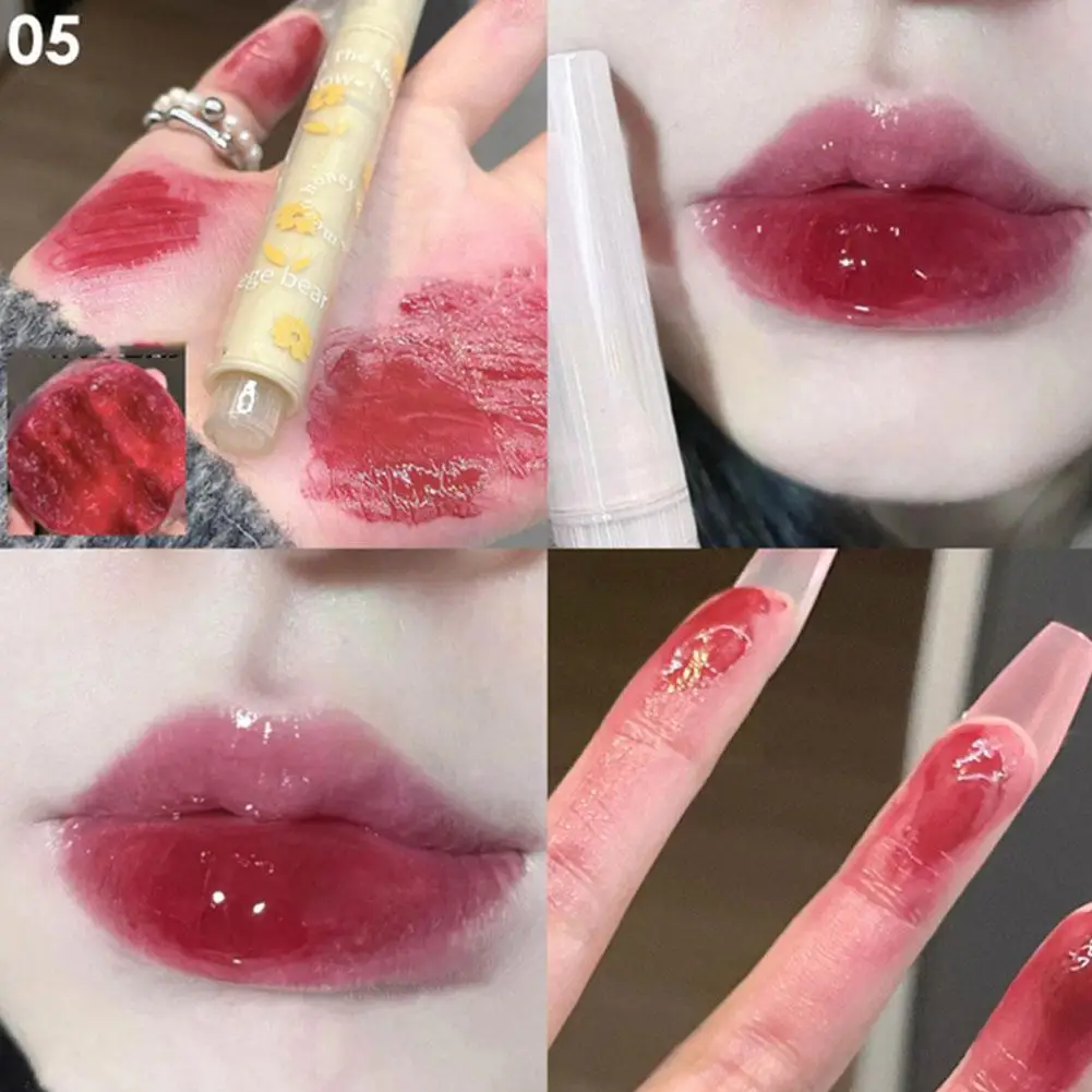 Água clara Luz Sólido Lip Gloss Jelly Pink Lip Tint Lip Glass Glaze Maquiagem Lápis Hidratante Espelho Batom Coração-shap R0U0