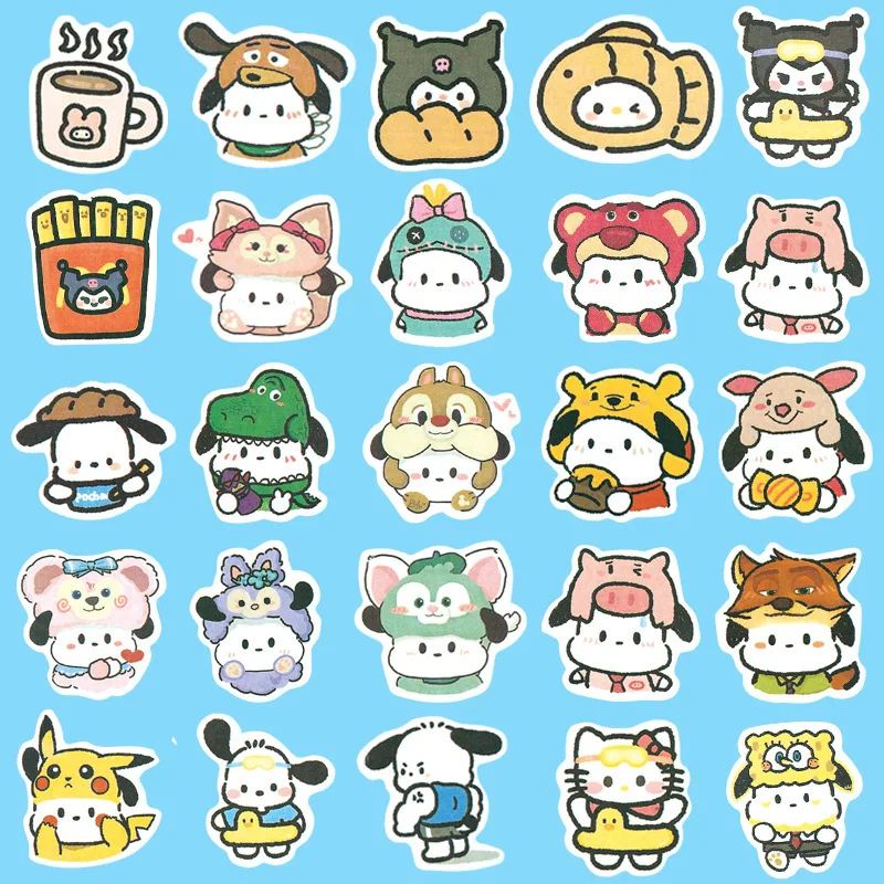 Sanrio-pegatina de dibujos animados para teléfono móvil, Pochacco Kuromi pompurin, decoración de refrigerador, monopatín de escritorio, guitarra, 100, piezas