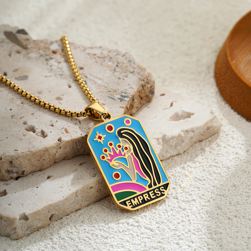 خمر مربع التارو قلادة قلادة للنساء الرجال الذهب اللون نجمة القمر الدينية الفن قلادة مجوهرات بسيطة هدية الكريسماس #5