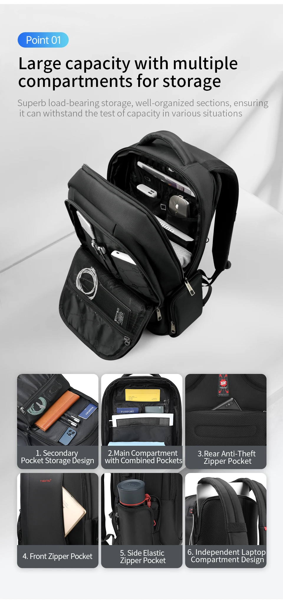 Tigernu Wasserdichte Nylon Rucksack Weibliche männer Rucksack Für 15,6 Laptop Notebook Tasche Mochilas Schule Rucksäcke Tasche Männlichen Rucksack – Detail 9
