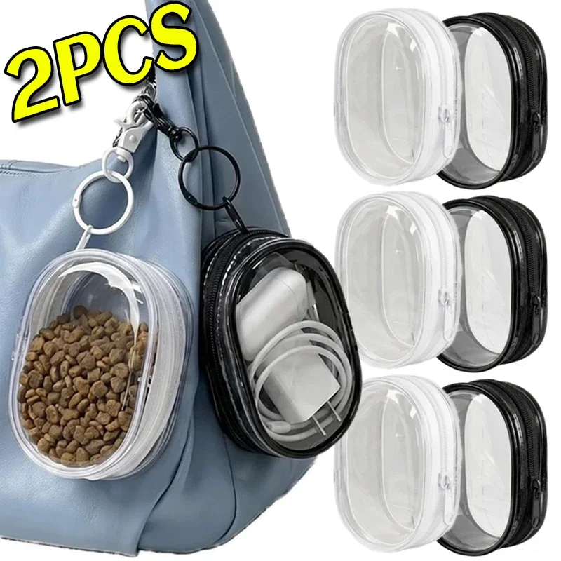 Portable Mini Transparent Zipper Storage Bags Space-Saving Organizer for Earphones Chargers Versatile with Handy Keychain Loop