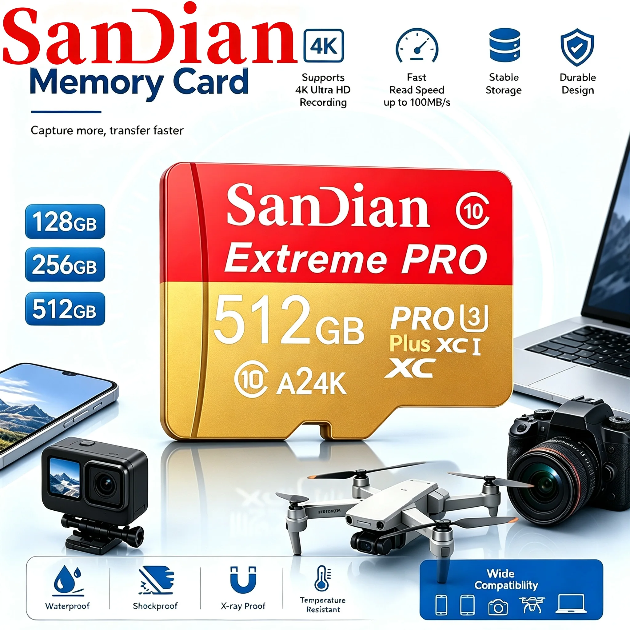 512GB 256GB 128GB Waterproof Micro TF SD Card Memory Card SD Cards TF Cards U3 A2 for GoPro/PC/Router/Digital Frame/Car DVR