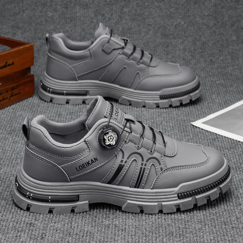 LOEIKAN Herren-Arbeitsstiefel mit Drehverschluss |   Rutschfeste Robuste Wanderschuhe für Herren