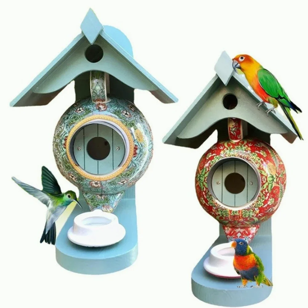 

William Morris Teal Teapot Bird House and Feeder Bird Cage Home Decoration