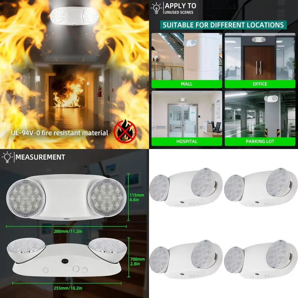 

Battery-Backed Emergency Lighting, Commercial Combo, Adjustable, 120V/277V, 4-Pack