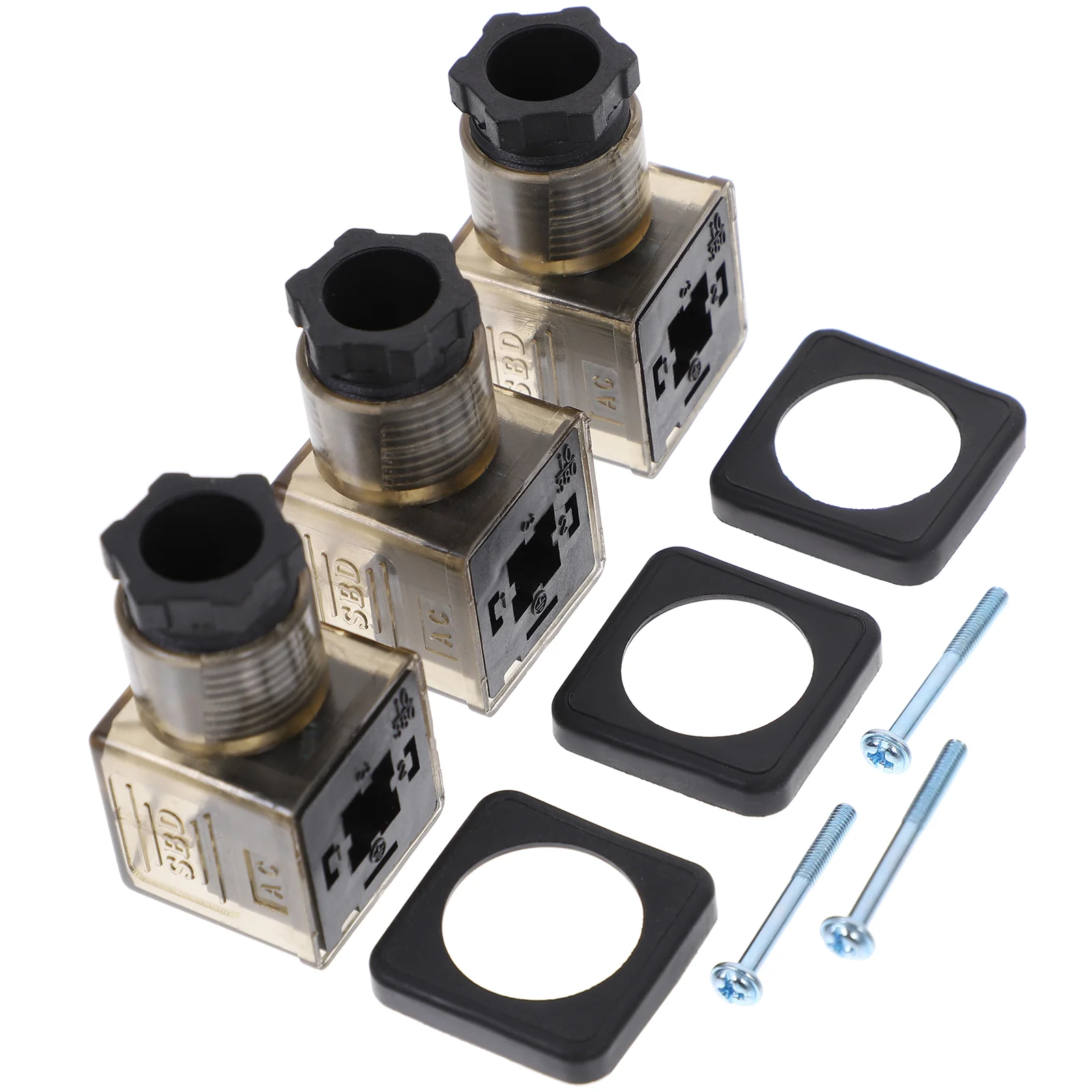 

3 Pcs Brown Lighted Junction Box Solenoid Connector with Indicator Hydraulic Coil Din 43650 Rubber