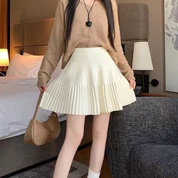 Autumn Pleated Women Mini Skirts Korean Sweet Knitted Slim Female Skirts New Preppy Style Elastic Waist Ladies Casual Skirt