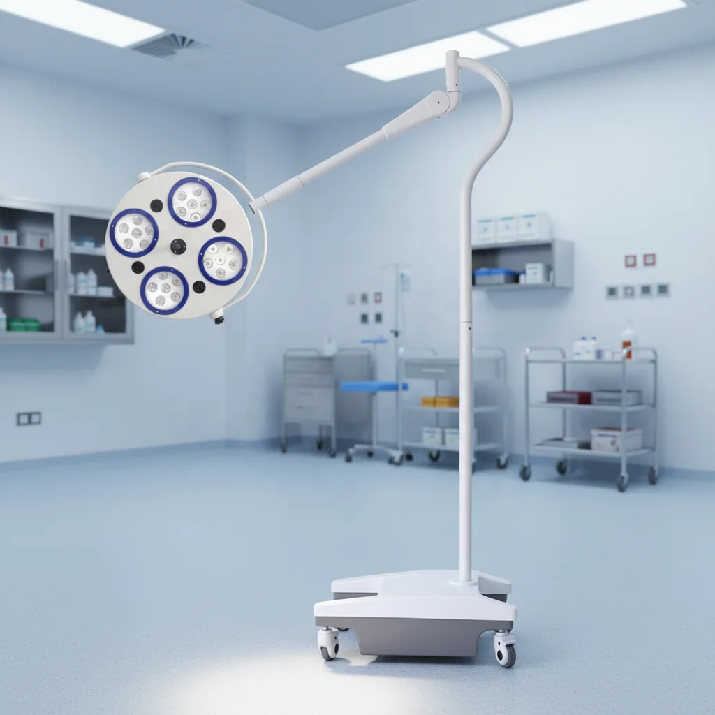 

Floor Standing Veterinary Shadowless Light Deluxe Arm 4 Hole Operating Light Mobile Medical Shadowless Lamp for Sale