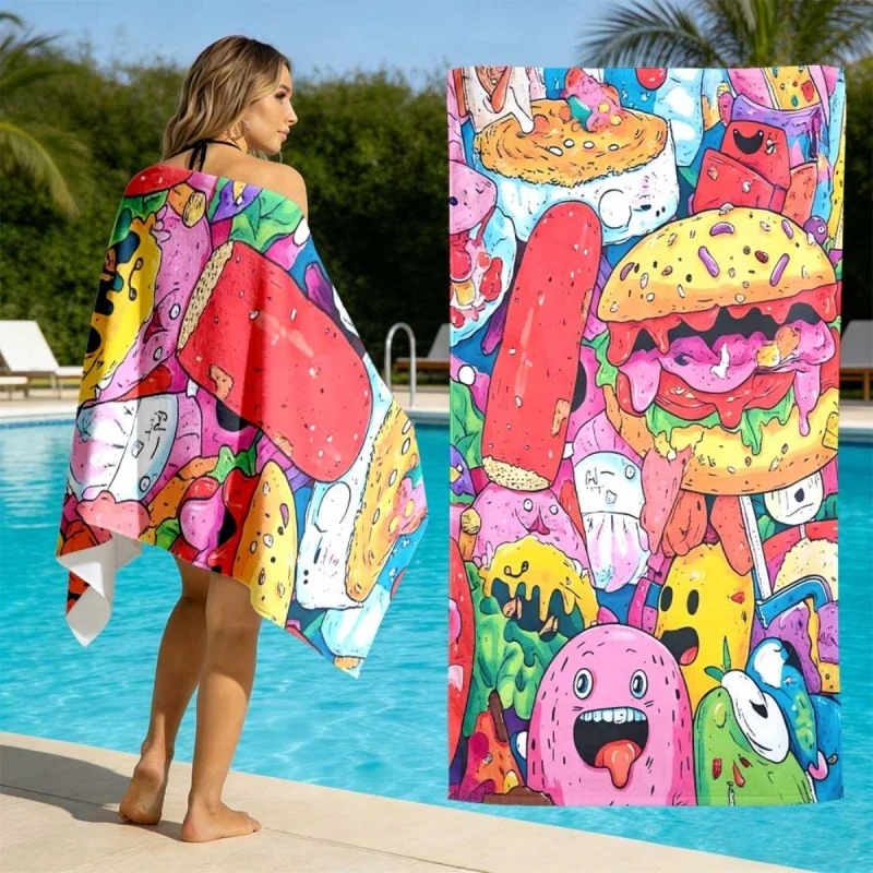 Sweet Donuts Beach Towel Microfiber Stacked Pink Donut Dessert Pattern Bath Towels Large Swimming Blanket Quick Dry Travel Shawl
