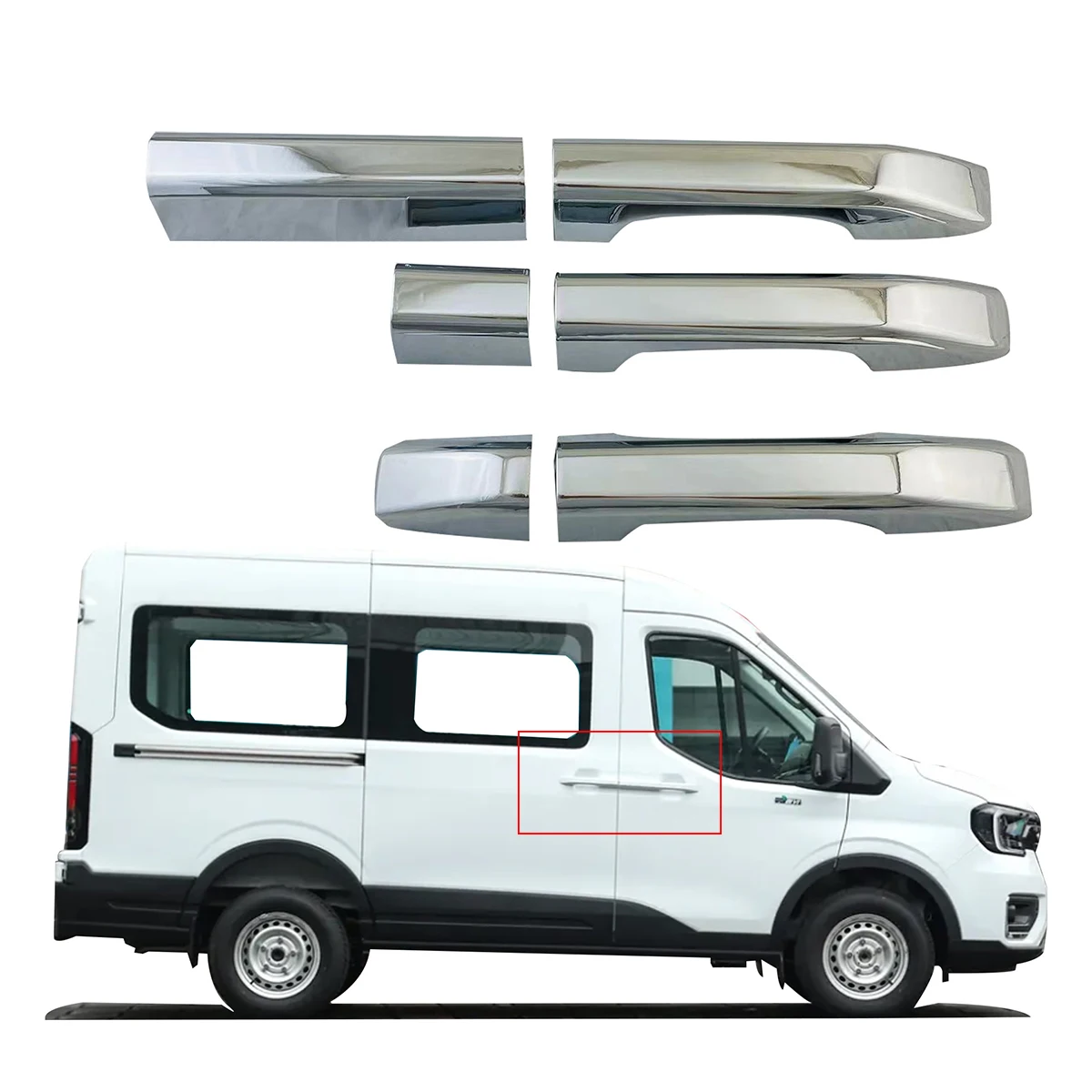 

For Ford TRANSIT T8 2023 2024 New ABS Chrome Auto parts Door Handle Cover Trim Car Decoration Paste style