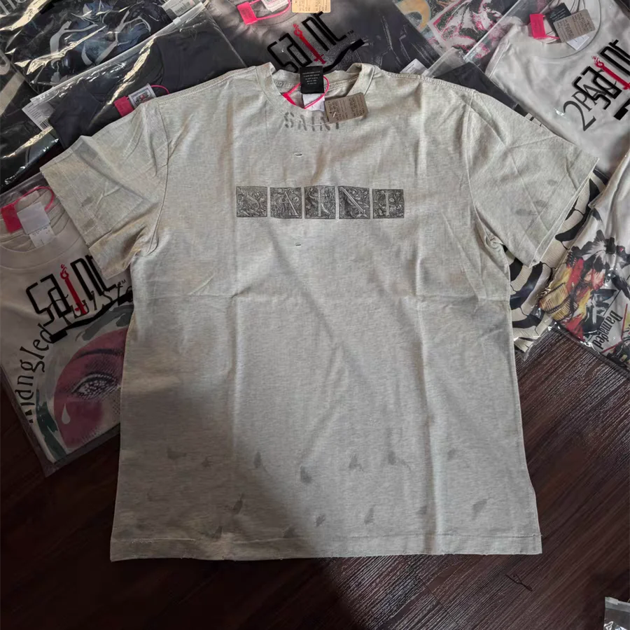 SAINT 25SS Collaborative Graffiti Logo T Shirt Men Women Tee Tops T-Shirt