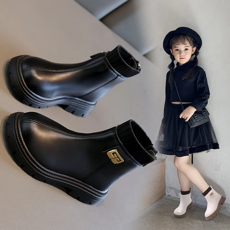 Sepatu bot wanita baru musim gugur/musim dingin 2023, sepatu bot pendek anak perempuan besar, warna Solid mulut wol, sepatu bot lengan sedang