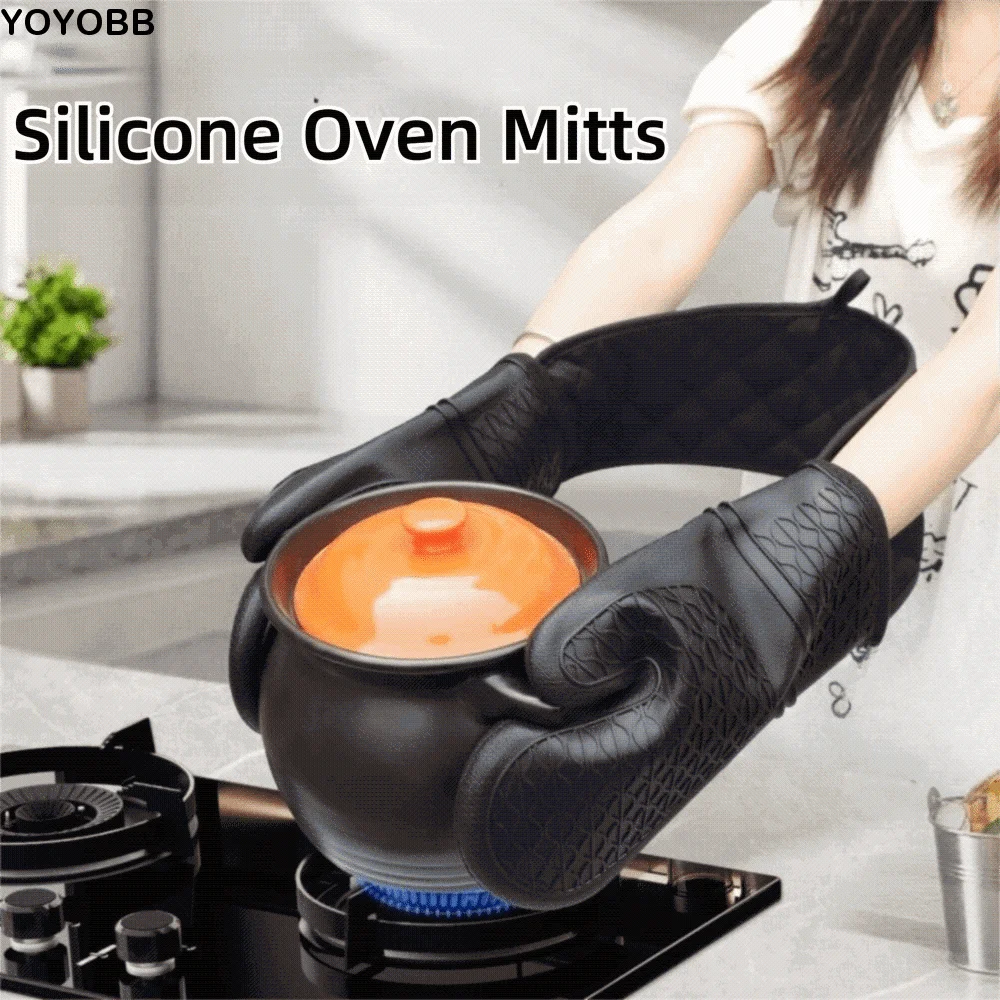 

Waterproof Silicone Oven Mitts Non-Slip Soft Cotton Lining Baking Hand Gloves Heat Resistant Flexible Barbecue Handschoen