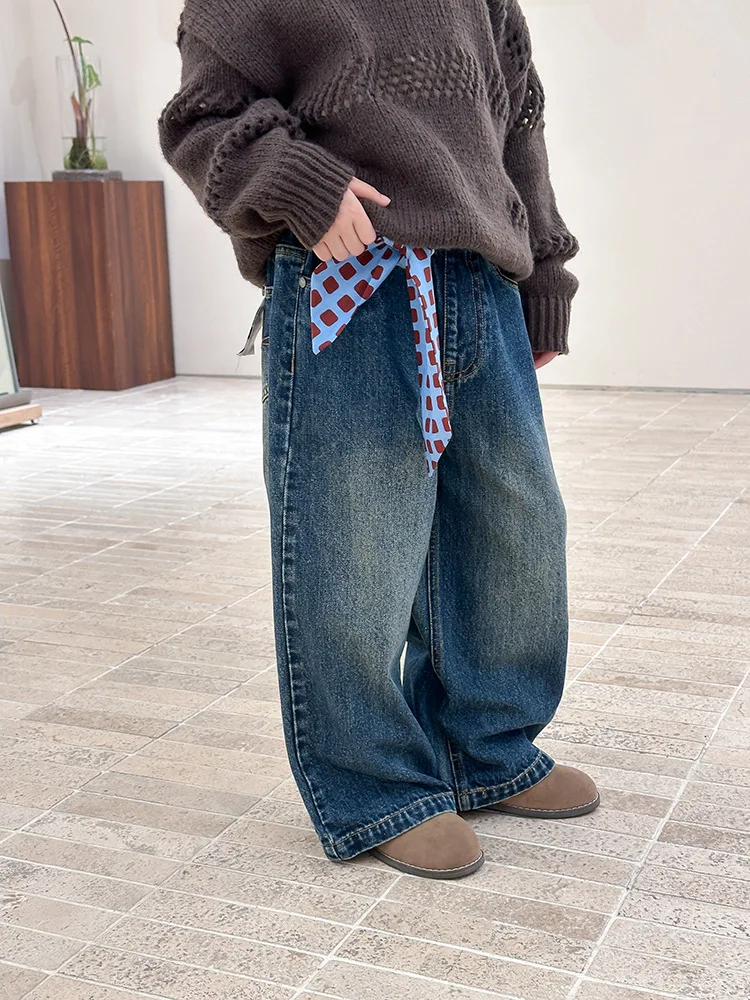 الفتيات السراويل الخريف الكورية الرجعية الدنيم فضفاضة عارضة واسعة الساق السراويل المألوف اليومية تنوعا مزاجه ملابس بسيطة