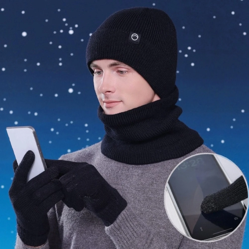 قبعة دافئة الشتاء قفاز قبعة مجموعة الرقبة أدفأ قبعة بحافة محبوك قبعة قفازات وشاح بلون الكورية نمط الصلبة قبعة صغيرة #4