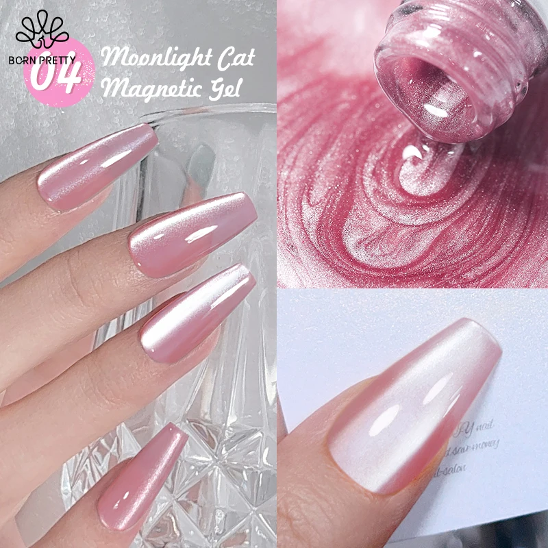 BORN PRETTY Moonlight Cat Magnetic Gel Nail Glue 10 ML 8Pcs Soak off Base Gel Top Coat UV Extension Nail Gel False Nail Tips Gel