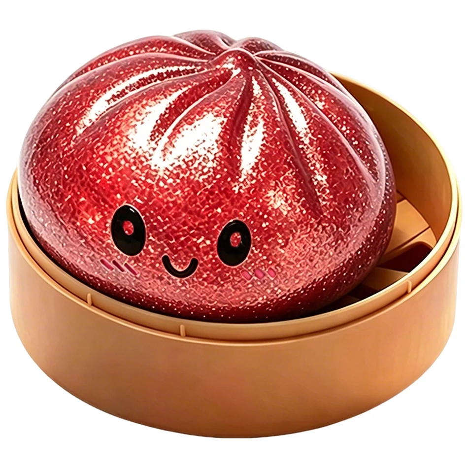 Glitter Realistic Giant Dumpling Squeeze Toy with Bamboo Steamer Soft TPR Dough Ball Decompression Fidget Toy Funny Creative Gif