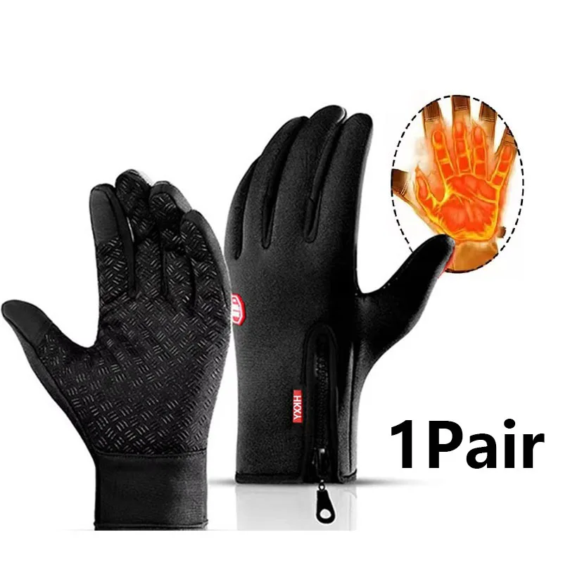 1 Pair Men's Warm Motorcycle Gloves Women's Winter Fitness Outdoor Driving Touchscreen Waterproof Thick Gloves