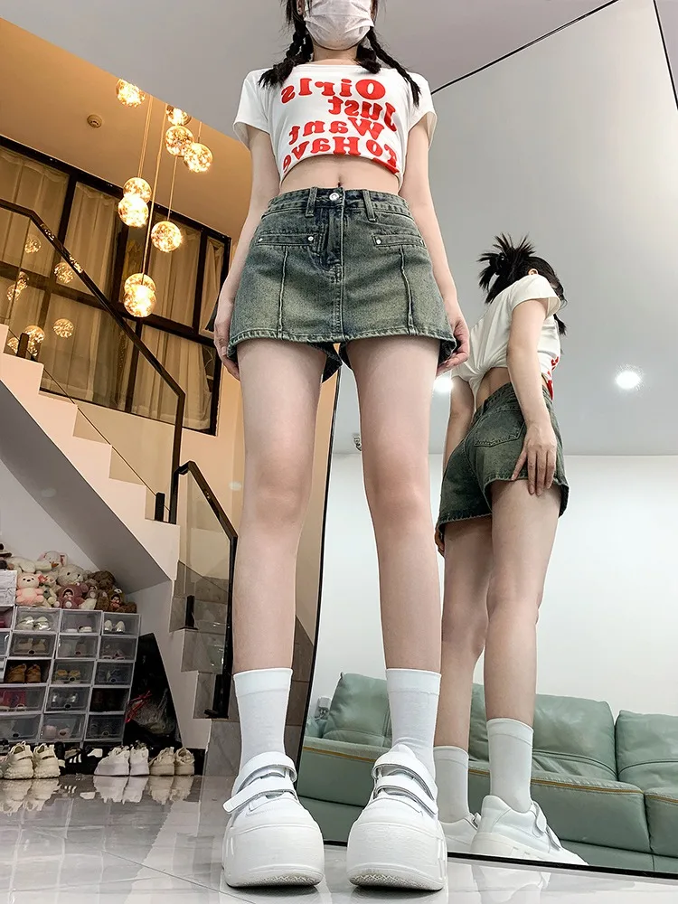 

Y2K High Waist Loose A-Line Denim Mini Skirt Women Korean Style Bermuda Shorts Vintage Streetwear Casual Slim Summer New