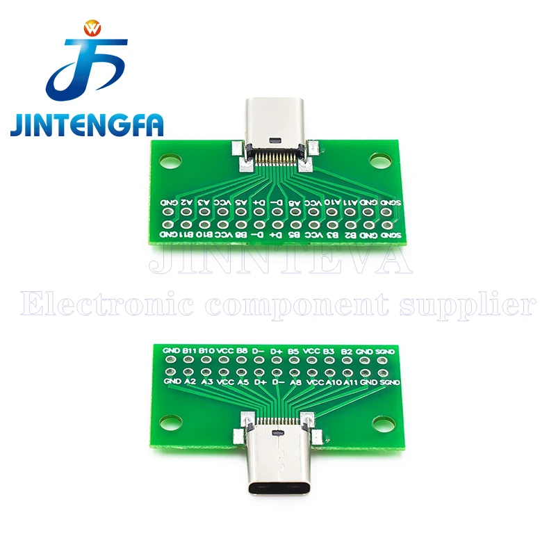 2PCS Type-C 24P USB 3.1 Male to Female Test PCB Board Adapter Type C 2.54mm Connector Socket For Data Line Wire Cable Transfer