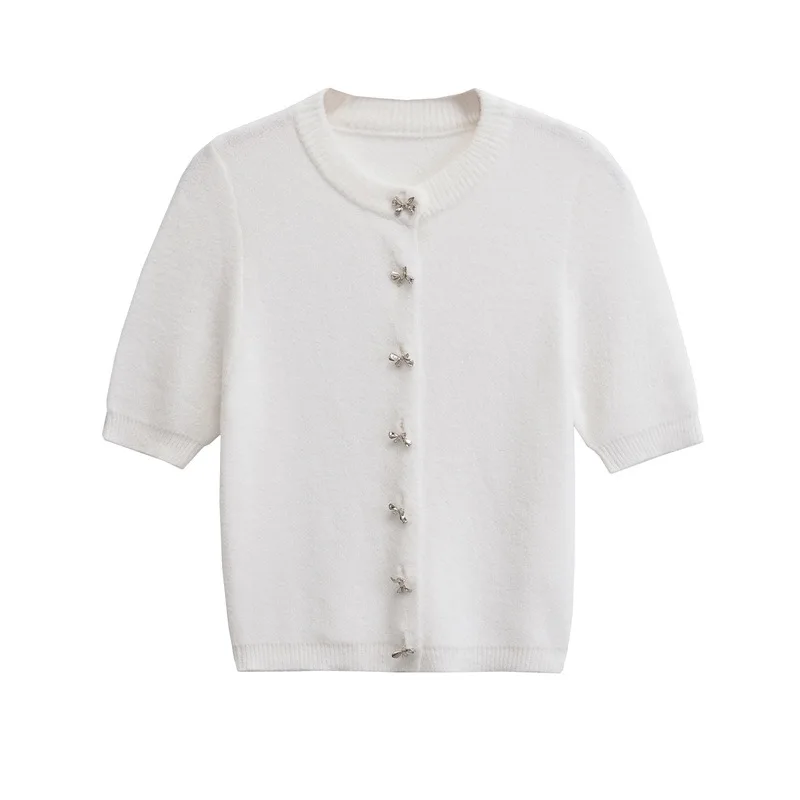 Autumn Temperament Round Neck Single-breasted Long-sleeved Solid Color Knitted Sweater Cardigan Women