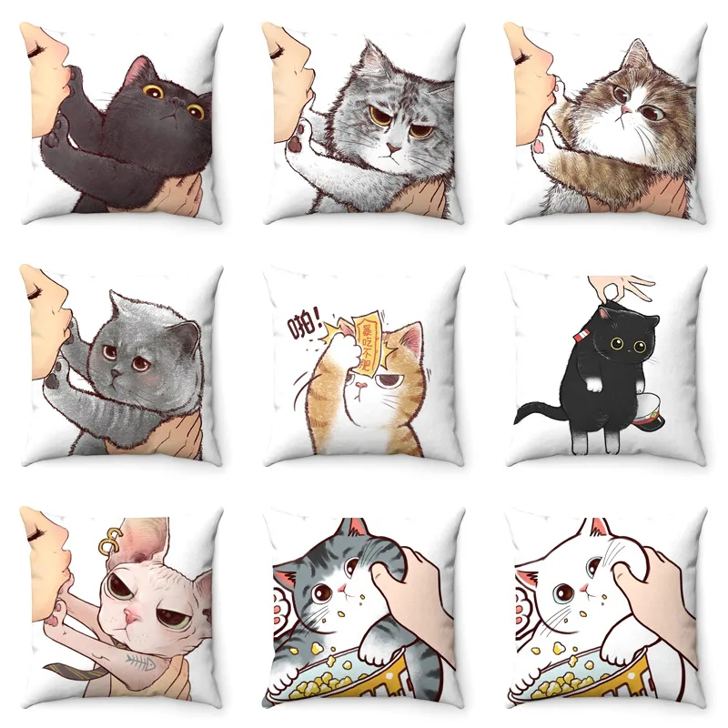 Cartoon Facial Modeling Cat Pattern Series Digital printing short plush pillow covers for sofa office cushion cover home goods