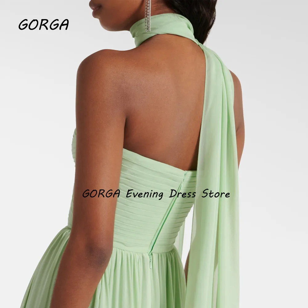 GORGA Simple Green Strapless Chiffon A-LINE Prom dress 2024 Slim Backless Floor-Length Formal Evening Dress