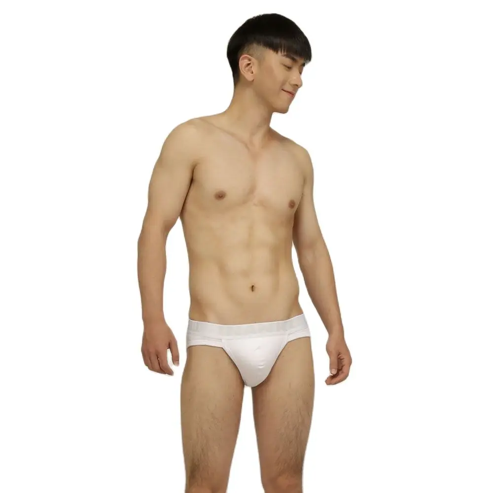 Inanku Rib Cotton High Fork Low Waist Comfortable Tight Simple Men's Triangle White Sexy Male Underwear Briefs Large Solid Color