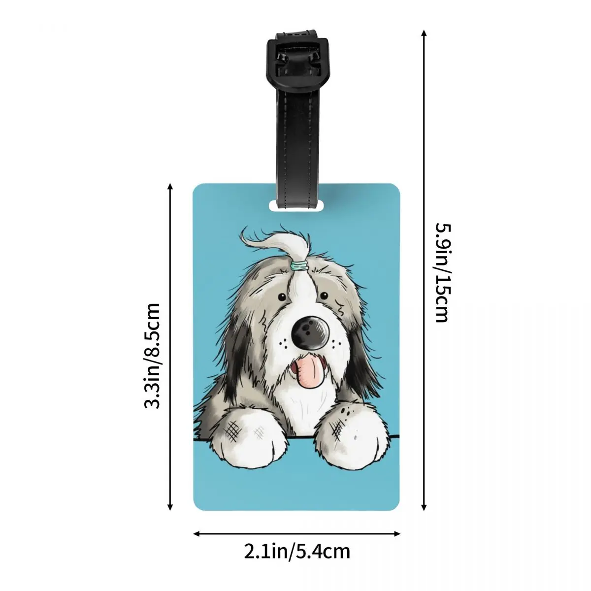 Étiquette de bagage personnalisée Happy Bearded Collie Dog, valise pour animaux de compagnie, couverture de confidentialité des bagages, étiquette d'identification