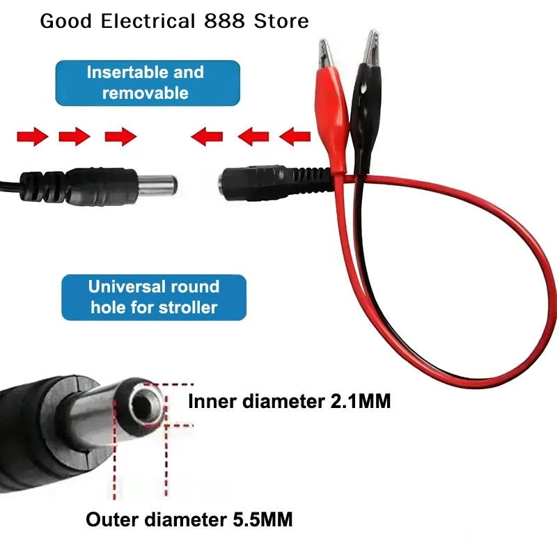 【G】2 Alligator Clip To 1 Male Or Female DC Power Plug Connector Adapter DC 5.5*2.1mm Clips Crocodile Test Leads - view 4